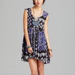 Free People Black and Purple Patterned Mini Dress